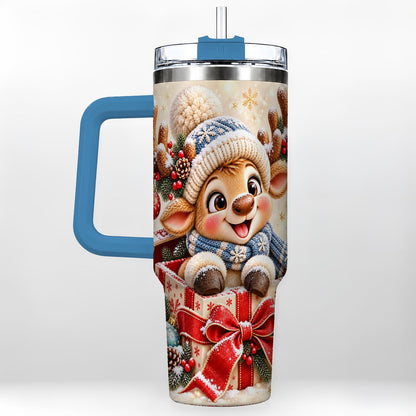 #pl[40oz|Blue] Cute Reindeer 40oz Tumbler with Handle, Christmas Deer Art