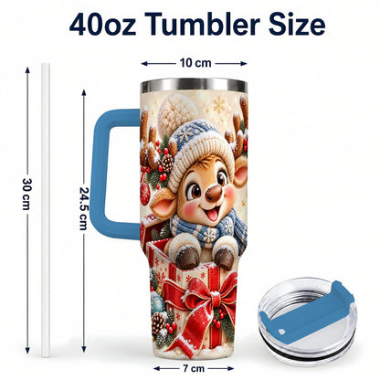 #pl[40oz|Blue] Cute Reindeer 40oz Tumbler with Handle, Christmas Deer Art