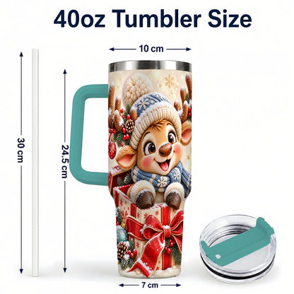 #pl[40oz|Green] Cute Reindeer 40oz Tumbler with Handle, Christmas Deer Art