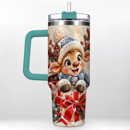 #pl[40oz|Green] Cute Reindeer 40oz Tumbler with Handle, Christmas Deer Art
