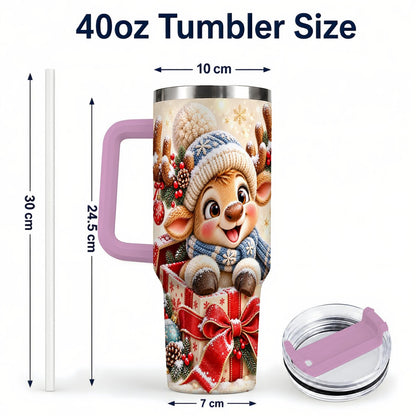 #pl[40oz|Pink] Cute Reindeer 40oz Tumbler with Handle, Christmas Deer Art