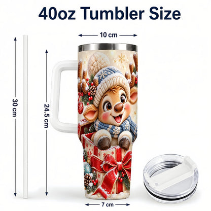 #pl[40oz|White] Cute Reindeer 40oz Tumbler with Handle, Christmas Deer Art