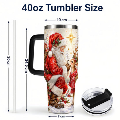 #pl[40oz|Black] Santa Reindeer 40oz Tumbler with Handle, Snowy Christmas Scene