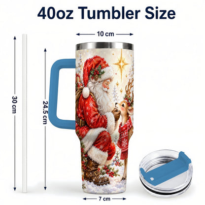 #pl[40oz|Blue] Santa Reindeer 40oz Tumbler with Handle, Snowy Christmas Scene