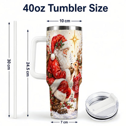 #pl[40oz|White] Santa Reindeer 40oz Tumbler with Handle, Snowy Christmas Scene
