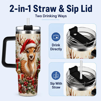 #pl[40oz|Black] Christmas Fawn 40oz Tumbler with Handle, Festive Deer Design