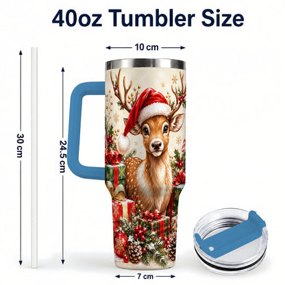 #pl[40oz|Blue] Christmas Fawn 40oz Tumbler with Handle, Festive Deer Design