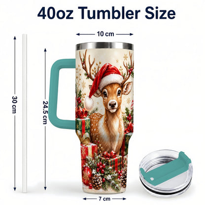 #pl[40oz|Green] Christmas Fawn 40oz Tumbler with Handle, Festive Deer Design