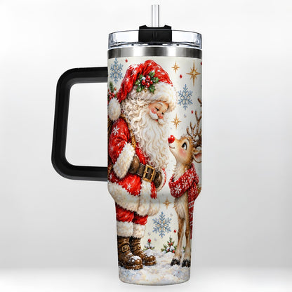 #pl[40oz|Black] Santa Reindeer 40oz Tumbler with Handle, Christmas Snowflake Art