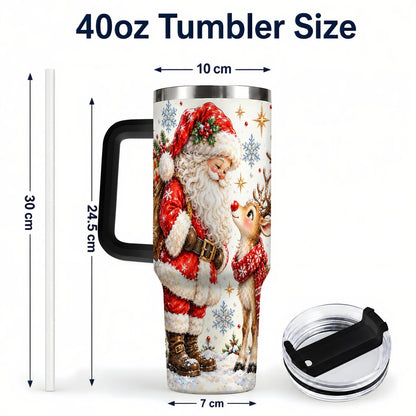 #pl[40oz|Black] Santa Reindeer 40oz Tumbler with Handle, Christmas Snowflake Art