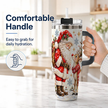 #pl[40oz|Black] Santa Reindeer 40oz Tumbler with Handle, Christmas Snowflake Art