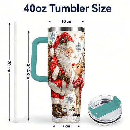 #pl[40oz|Green] Santa Reindeer 40oz Tumbler with Handle, Christmas Snowflake Art