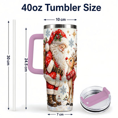 #pl[40oz|Pink] Santa Reindeer 40oz Tumbler with Handle, Christmas Snowflake Art