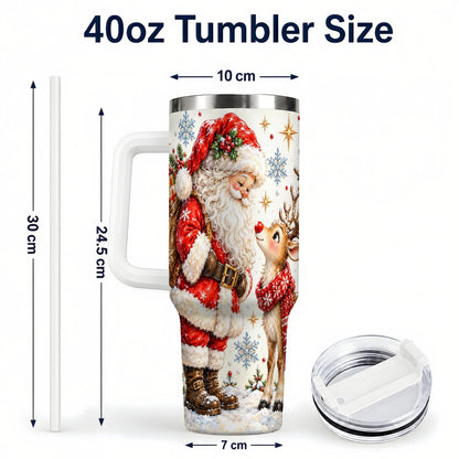 #pl[40oz|White] Santa Reindeer 40oz Tumbler with Handle, Christmas Snowflake Art