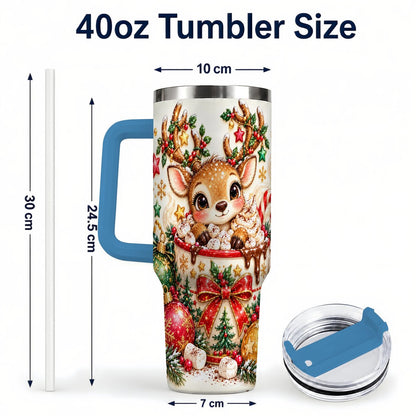 #pl[40oz|Blue] Christmas Reindeer 40oz Tumbler with Handle, Hot Chocolate Artwork
