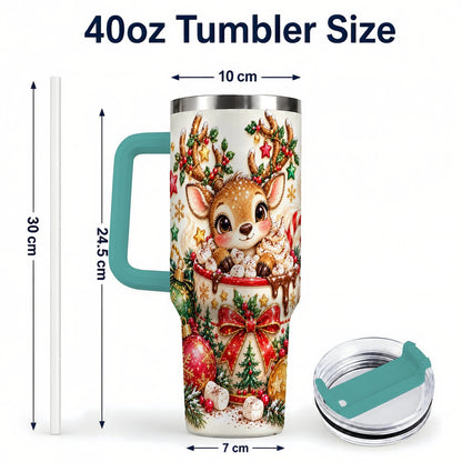 #pl[40oz|Green] Christmas Reindeer 40oz Tumbler with Handle, Hot Chocolate Artwork
