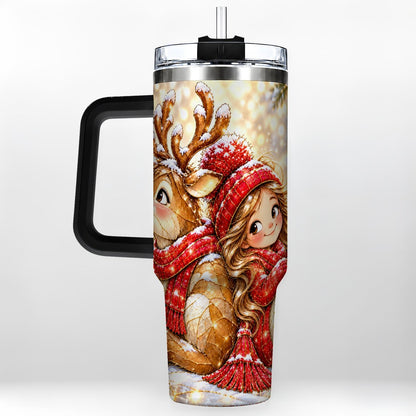 #pl[40oz|Black] Christmas Reindeer 40oz Tumbler with Handle, Winter Girl Artwork