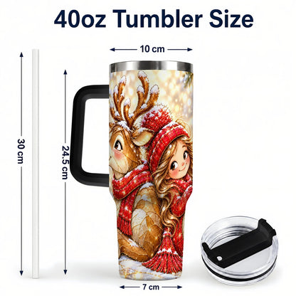 #pl[40oz|Black] Christmas Reindeer 40oz Tumbler with Handle, Winter Girl Artwork