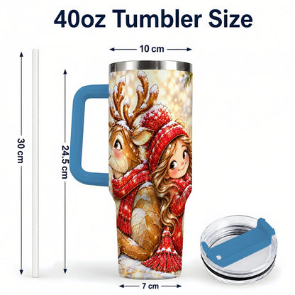#pl[40oz|Blue] Christmas Reindeer 40oz Tumbler with Handle, Winter Girl Artwork
