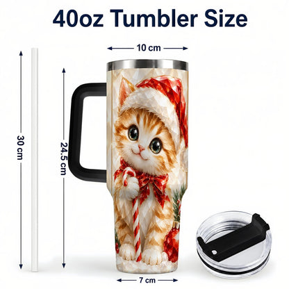 #pl[40oz|Black] Santa Hat Kitten 40oz Tumbler with Handle, Christmas Cat Artwork