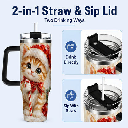 #pl[40oz|Black] Santa Hat Kitten 40oz Tumbler with Handle, Christmas Cat Artwork