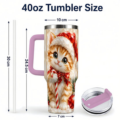 #pl[40oz|Pink] Santa Hat Kitten 40oz Tumbler with Handle, Christmas Cat Artwork