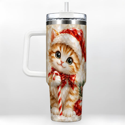 Santa Hat Kitten 40oz Tumbler with Handle, Christmas Cat Artwork