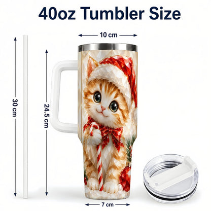 #pl[40oz|White] Santa Hat Kitten 40oz Tumbler with Handle, Christmas Cat Artwork