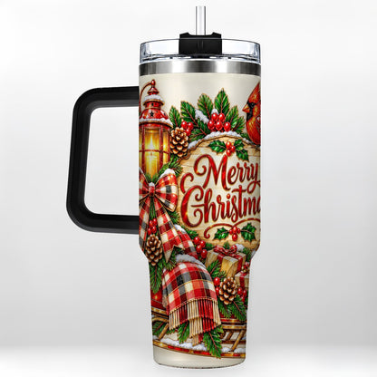 #pl[40oz|Black] Christmas Cardinal 40oz Tumbler with Handle, Sleigh Holiday Art
