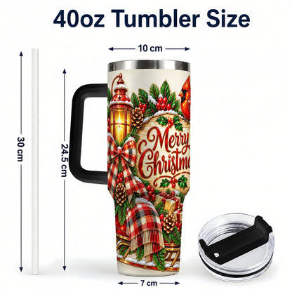 #pl[40oz|Black] Christmas Cardinal 40oz Tumbler with Handle, Sleigh Holiday Art