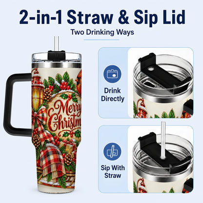 #pl[40oz|Black] Christmas Cardinal 40oz Tumbler with Handle, Sleigh Holiday Art