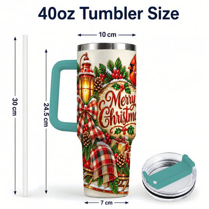 #pl[40oz|Green] Christmas Cardinal 40oz Tumbler with Handle, Sleigh Holiday Art