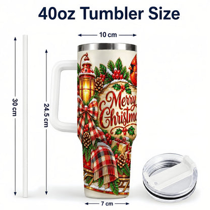 #pl[40oz|White] Christmas Cardinal 40oz Tumbler with Handle, Sleigh Holiday Art