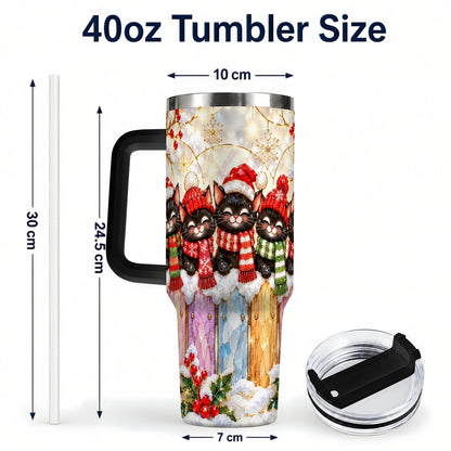 #pl[40oz|Black] Christmas Black Cats 40oz Tumbler with Handle, Festive Winter Kittens