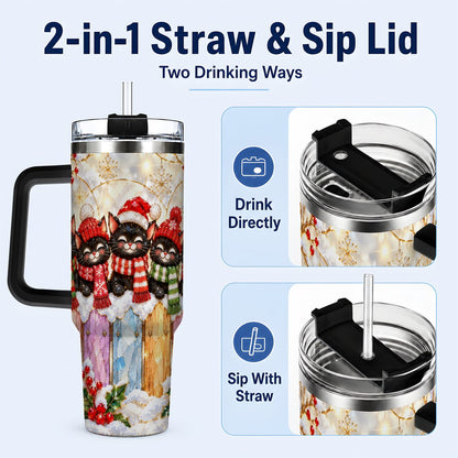#pl[40oz|Black] Christmas Black Cats 40oz Tumbler with Handle, Festive Winter Kittens