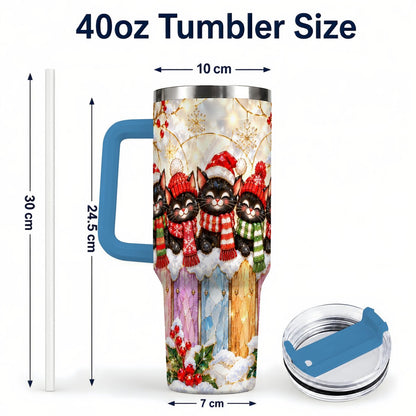 #pl[40oz|Blue] Christmas Black Cats 40oz Tumbler with Handle, Festive Winter Kittens