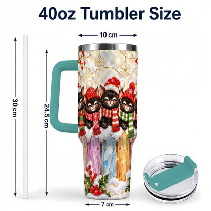 #pl[40oz|Green] Christmas Black Cats 40oz Tumbler with Handle, Festive Winter Kittens
