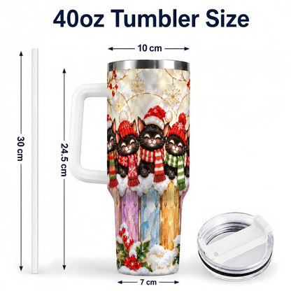 #pl[40oz|White] Christmas Black Cats 40oz Tumbler with Handle, Festive Winter Kittens