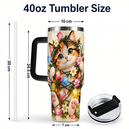 #pl[40oz|Black] Easter Calico Kitten 40oz Tumbler with Handle, Spring Floral Cats