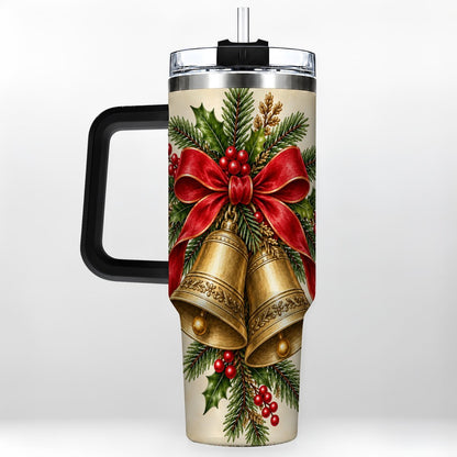 #pl[40oz|Black] Christmas Bells 40oz Tumbler with Handle, Holiday Floral Design
