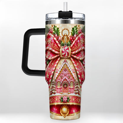 #pl[40oz|Black] Gingerbread Bell 40oz Tumbler with Handle, Peppermint Holiday Art