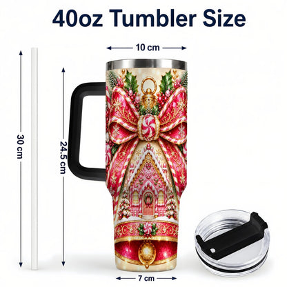 #pl[40oz|Black] Gingerbread Bell 40oz Tumbler with Handle, Peppermint Holiday Art