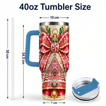#pl[40oz|Blue] Gingerbread Bell 40oz Tumbler with Handle, Peppermint Holiday Art