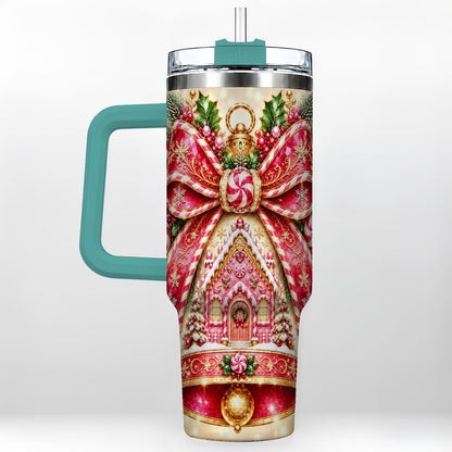 #pl[40oz|Green] Gingerbread Bell 40oz Tumbler with Handle, Peppermint Holiday Art