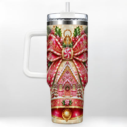 Gingerbread Bell 40oz Tumbler with Handle, Peppermint Holiday Art