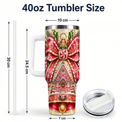 #pl[40oz|White] Gingerbread Bell 40oz Tumbler with Handle, Peppermint Holiday Art