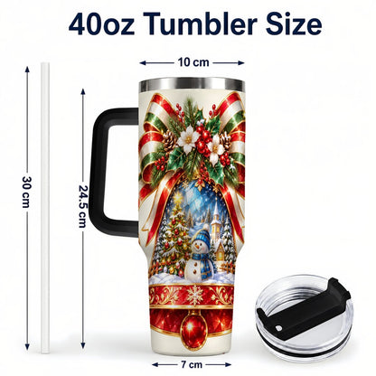 #pl[40oz|Black] Snowman Bell 40oz Tumbler with Handle, Winter Village Artwork