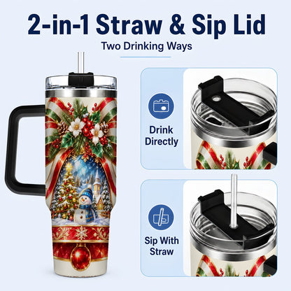 #pl[40oz|Black] Snowman Bell 40oz Tumbler with Handle, Winter Village Artwork