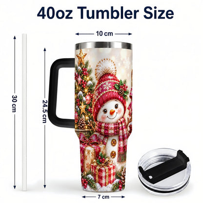 #pl[40oz|Black] Christmas Snowman 40oz Tumbler with Handle, Festive Tree Artwork