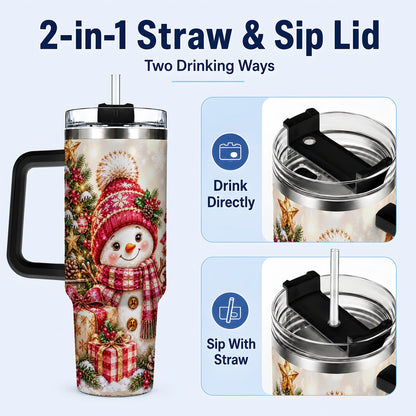 #pl[40oz|Black] Christmas Snowman 40oz Tumbler with Handle, Festive Tree Artwork
